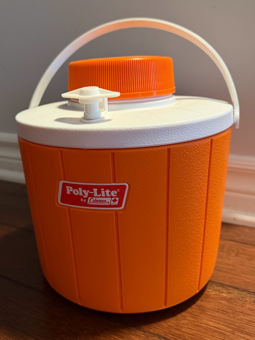 Vintage Coleman Poly-Lite Orange Water Jug Cooler Spout Made in Canada Retro